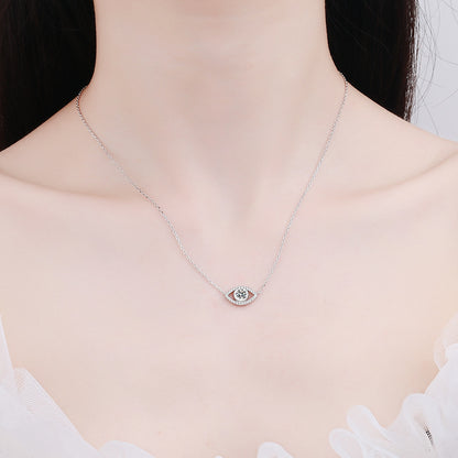 925 Sterling Silver Angel Eye Pendant Necklace - 0.5CT Moissanite Micro-Pavé Chain