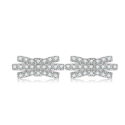 925 Sterling Silver Bow Earrings for Women Elegant Zircon Stud Earrings White Gold Plated