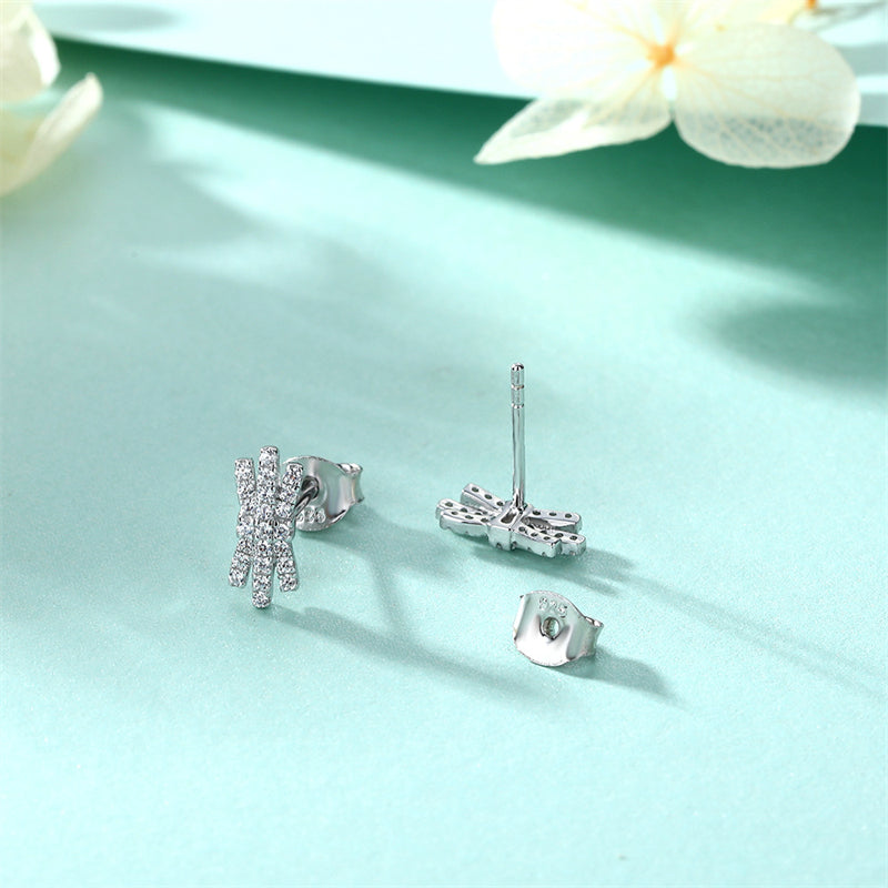 925 Sterling Silver Bow Earrings for Women Elegant Zircon Stud Earrings White Gold Plated