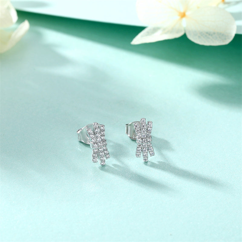 925 Sterling Silver Bow Earrings for Women Elegant Zircon Stud Earrings White Gold Plated