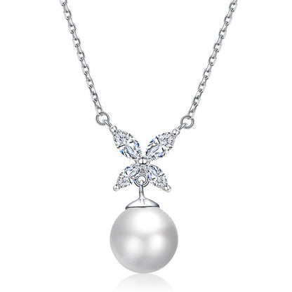 925 Sterling Silver Clover & Pearl Necklace - Nature-Inspired Lucky Charm