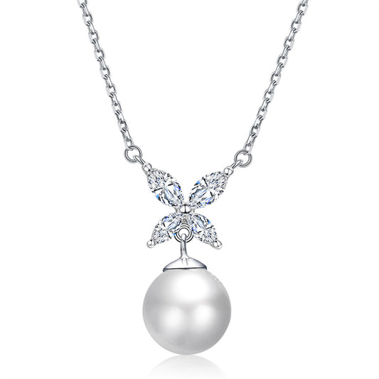 925 Sterling Silver Clover & Pearl Necklace - Nature-Inspired Lucky Charm