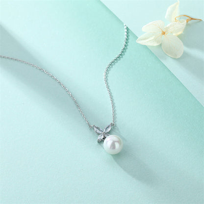 925 Sterling Silver Clover & Pearl Necklace - Nature-Inspired Lucky Charm