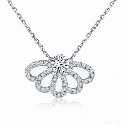 925 Sterling Silver Crown Pendant Necklace - Elegant Snake Chain with Zirconia Accents