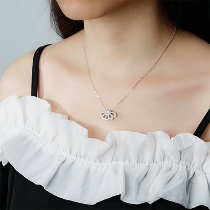 925 Sterling Silver Crown Pendant Necklace - Elegant Snake Chain with Zirconia Accents
