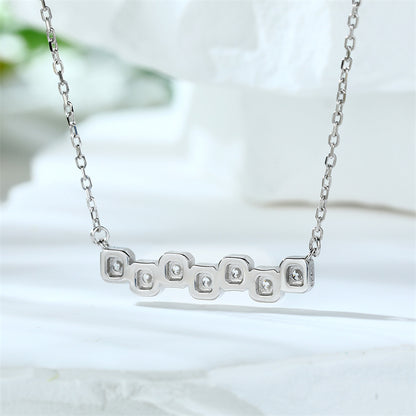 925 Sterling Silver Cuboid Link Pendant Necklace - Edgy Geometric Chain Collarbone Piece