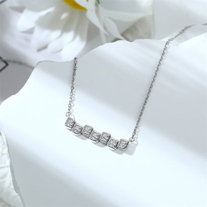 925 Sterling Silver Cuboid Link Pendant Necklace - Edgy Geometric Chain Collarbone Piece