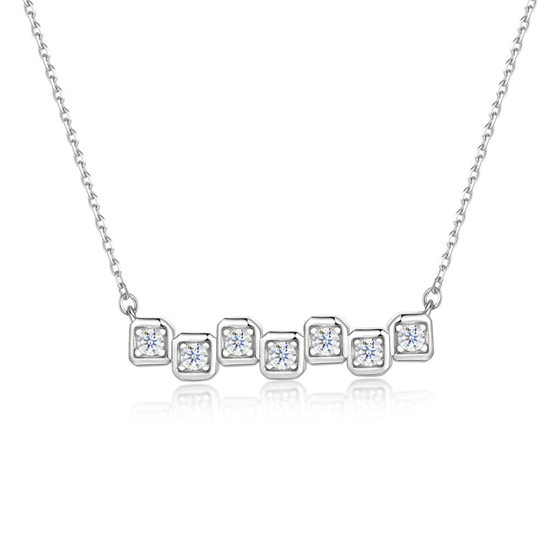 925 Sterling Silver Cuboid Link Pendant Necklace - Edgy Geometric Chain Collarbone Piece