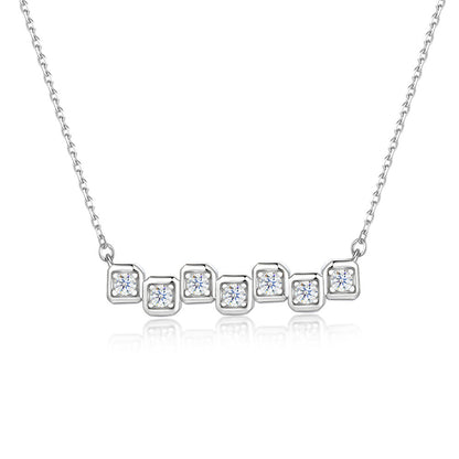 925 Sterling Silver Cuboid Link Pendant Necklace - Edgy Geometric Chain Collarbone Piece