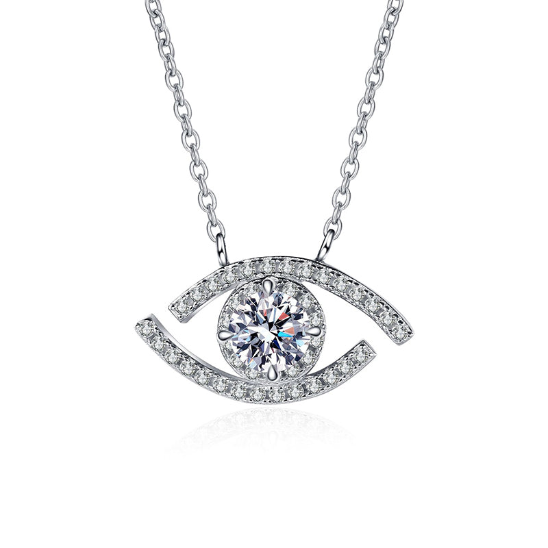 925 Sterling Silver Evil Eye Pendant Necklace - 0.5CT Moissanite Instagram-Worthy Talisman