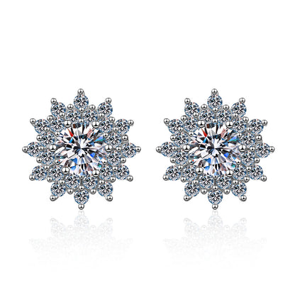 925 Sterling Silver Floral Cluster Stud Earrings - 1ct Moissanite in 4-Prong Starry Design