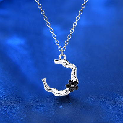925 Sterling Silver Floral Couple Pendant Necklace Set Matching His & Hers Flower Design Cross Chain Minimalist Jewelry
