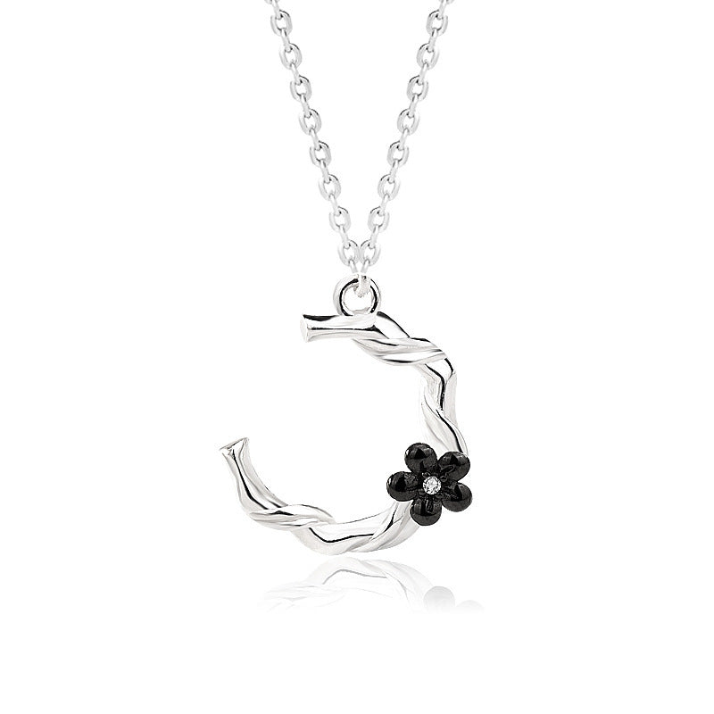 925 Sterling Silver Floral Couple Pendant Necklace Set Matching His & Hers Flower Design Cross Chain Minimalist Jewelry