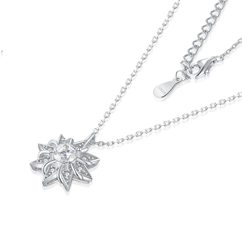 925 Sterling Silver Floral Star Pendant Necklace - Elegant Nature-Inspired Collarbone Chain