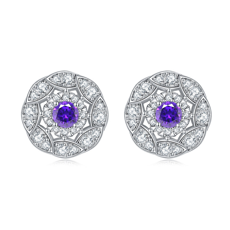 925 Sterling Silver Floral Zircon Stud Earrings – Whimsical Birthstone Flower Collection