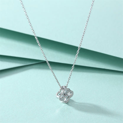 925 Sterling Silver Four-Leaf Clover Pendant Necklace - Lucky Charm Full Zirconia Collarbone Chain