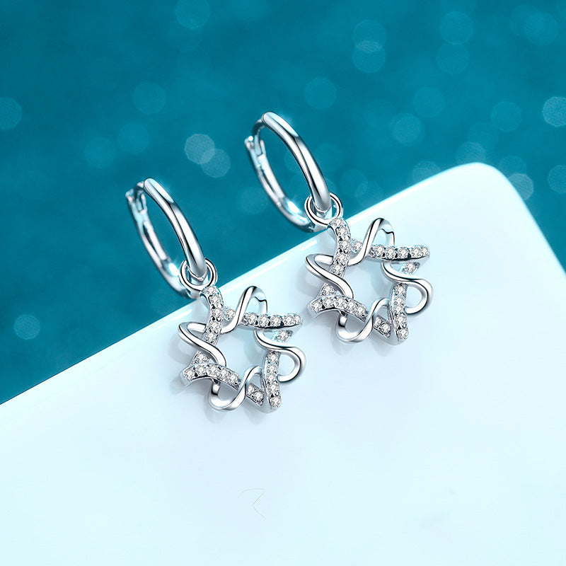 925 Sterling Silver Geometric Stud Earrings with 0.28ct Moissanite – Minimalist Chinese Lucky Cloud Design