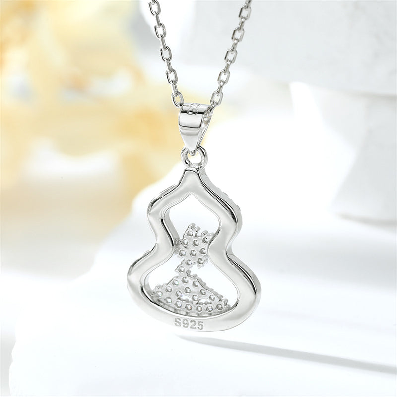 925 Sterling Silver Gourd Pendant Necklace - Elegant Full-Zirconia Collarbone Chain