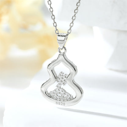 925 Sterling Silver Gourd Pendant Necklace - Elegant Full-Zirconia Collarbone Chain