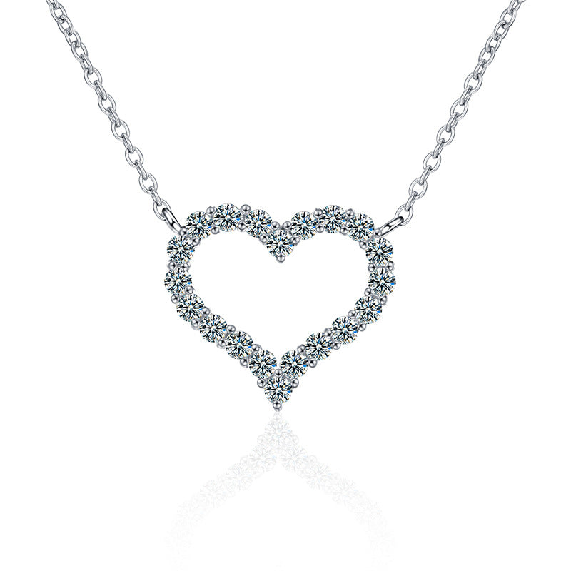 925 Sterling Silver Heart Pendant Multi-Layer Necklace with 1.2ct Moissanite Cross Chain Women's Rhodium Plated Jewelry