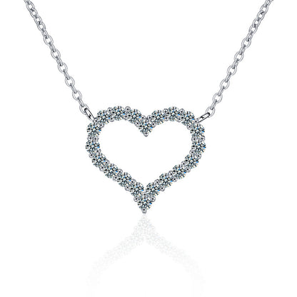 925 Sterling Silver Heart Pendant Multi-Layer Necklace with 1.2ct Moissanite Cross Chain Women's Rhodium Plated Jewelry