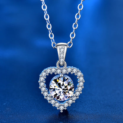 925 Sterling Silver Heart Pendant Necklace with 1ct Moissanite Cross Chain Women's Versatile Jewelry