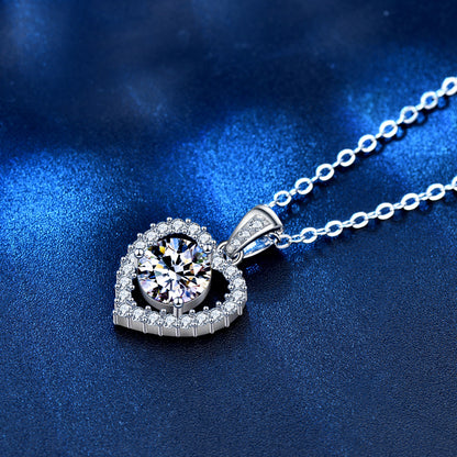 925 Sterling Silver Heart Pendant Necklace with 1ct Moissanite Cross Chain Women's Versatile Jewelry