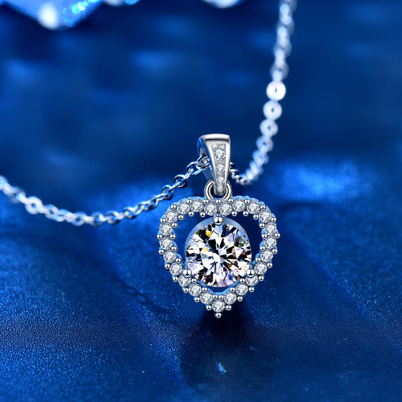 925 Sterling Silver Heart Pendant Necklace with 1ct Moissanite Cross Chain Women's Versatile Jewelry