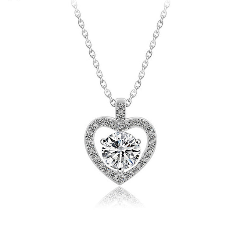 925 Sterling Silver Heart Pendant Necklace with 1ct Moissanite Cross Chain Women's Versatile Jewelry