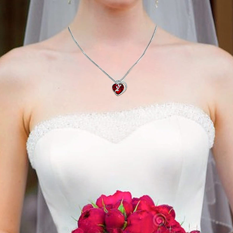 925 Sterling Silver Heart & Rose Pendant Necklace - Elegant Cubic Zirconia Collarbone Chain