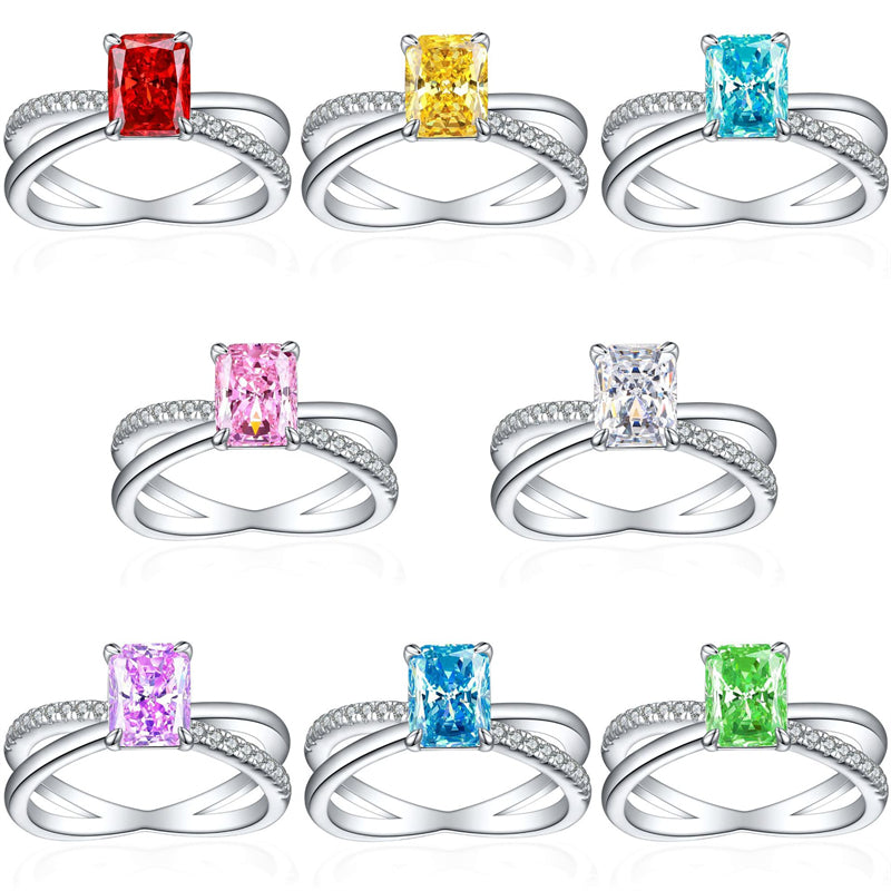 925 Sterling Silver Ice-Cut Square Gemstone Ring - Elegant Bow Design High Carbon Diamond Women's Band