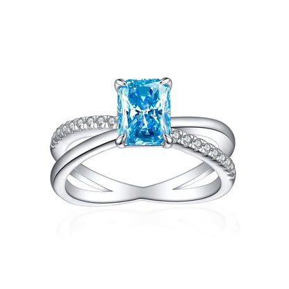 925 Sterling Silver Ice-Cut Square Gemstone Ring - Elegant Bow Design High Carbon Diamond Women's Band