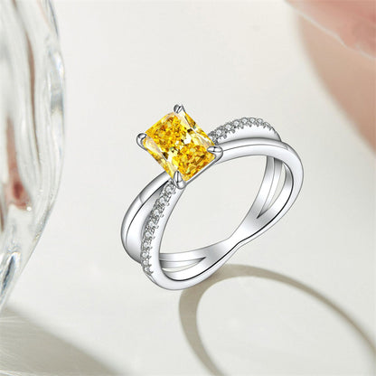 925 Sterling Silver Ice-Cut Square Gemstone Ring - Elegant Bow Design High Carbon Diamond Women's Band