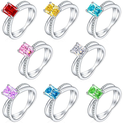 925 Sterling Silver Ice-Cut Square Gemstone Ring - Elegant Bow Design High Carbon Diamond Women's Band