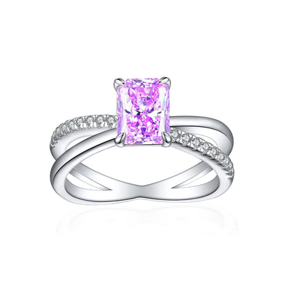 925 Sterling Silver Ice-Cut Square Gemstone Ring - Elegant Bow Design High Carbon Diamond Women's Band
