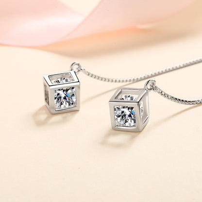 S925 Sterling Silver Love Cube Drop Earrings - 1CT/2CT Moissanite Tassel Earrings with Tree Motif