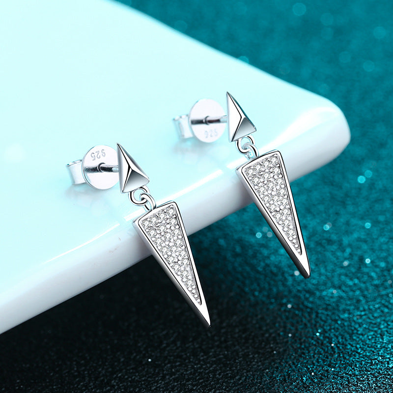925 Sterling Silver Long Triangle Drop Earrings - Pavé Moissanite with Peach & Citrus Motifs