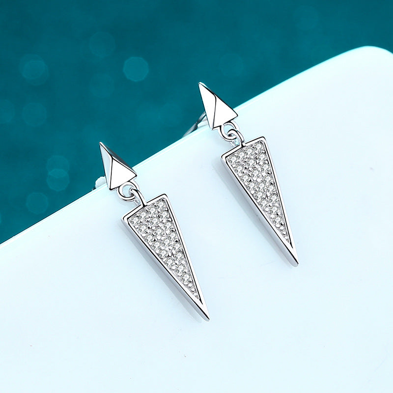 925 Sterling Silver Long Triangle Drop Earrings - Pavé Moissanite with Peach & Citrus Motifs