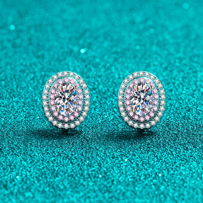 925 Sterling Silver Oval Moissanite Huggie Hoop Earrings - Rose Gold Plated (1CT Total)