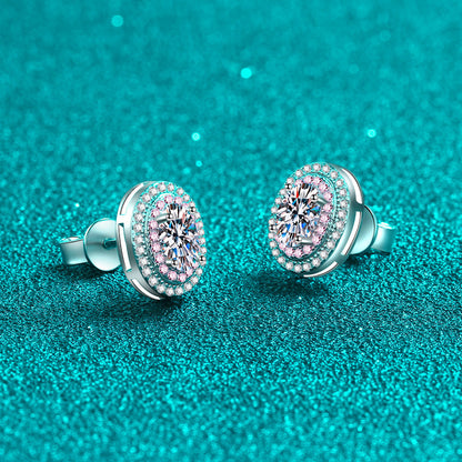 925 Sterling Silver Oval Moissanite Huggie Hoop Earrings - Rose Gold Plated (1CT Total)