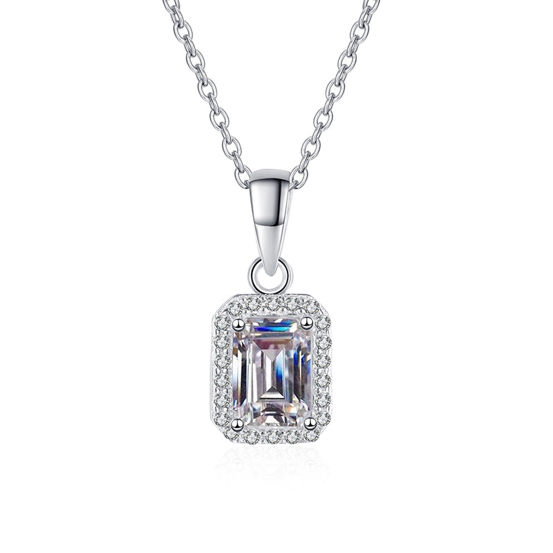 925 Sterling Silver PT950-Plated Necklace - 1CT Emerald/Radiant Cut Moissanite Collarbone Chain