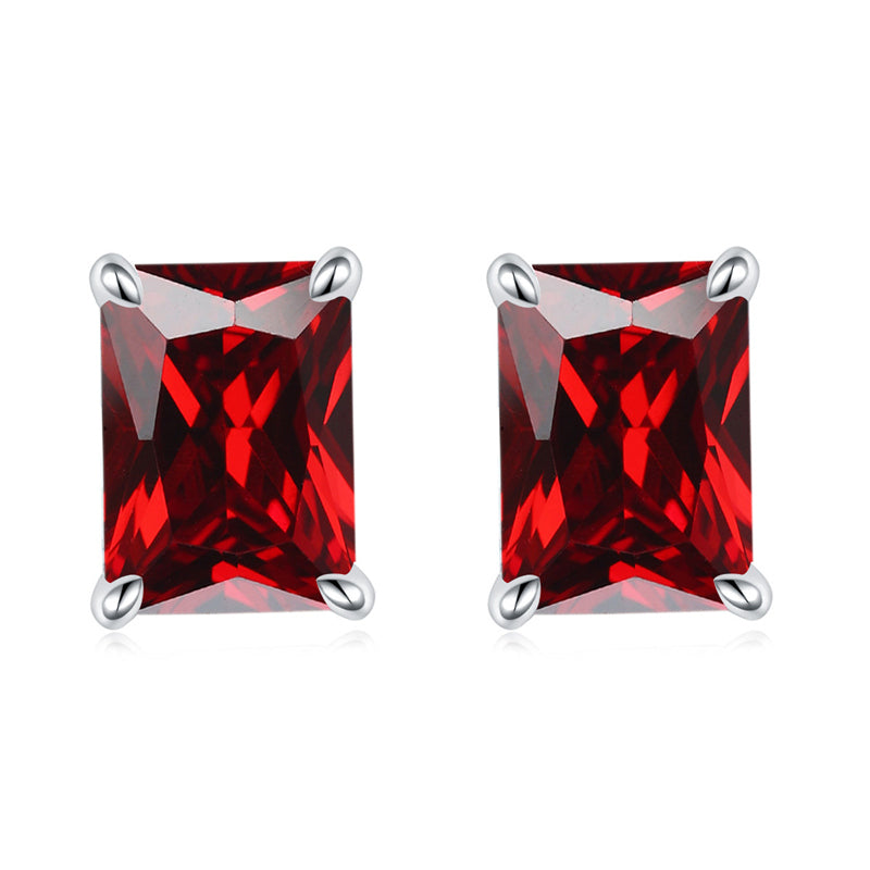 925 Sterling Silver Rectangular Birthstone Stud Earrings – Minimalist Geometric Zircon Jewelry
