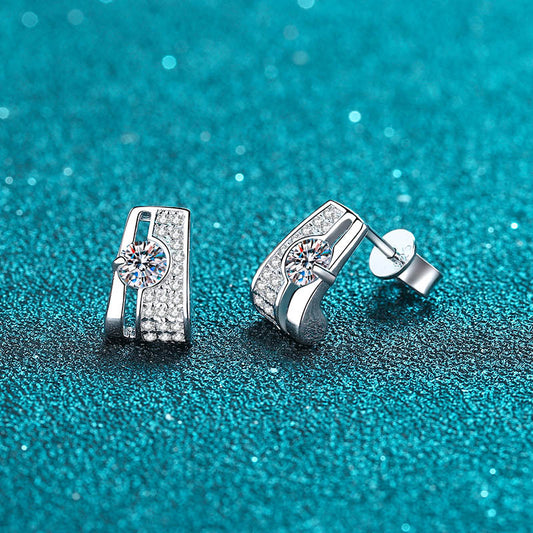 925 Sterling Silver Rectangular Stud Earrings with 0.30ct Moissanite – Minimalist Prong-Set Design