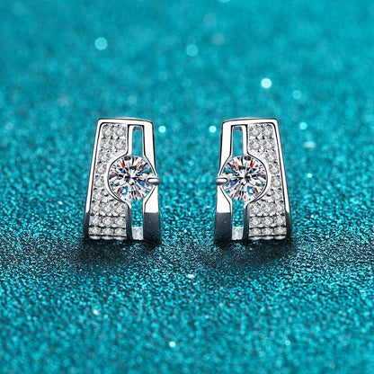 925 Sterling Silver Rectangular Stud Earrings with 0.30ct Moissanite – Minimalist Prong-Set Design