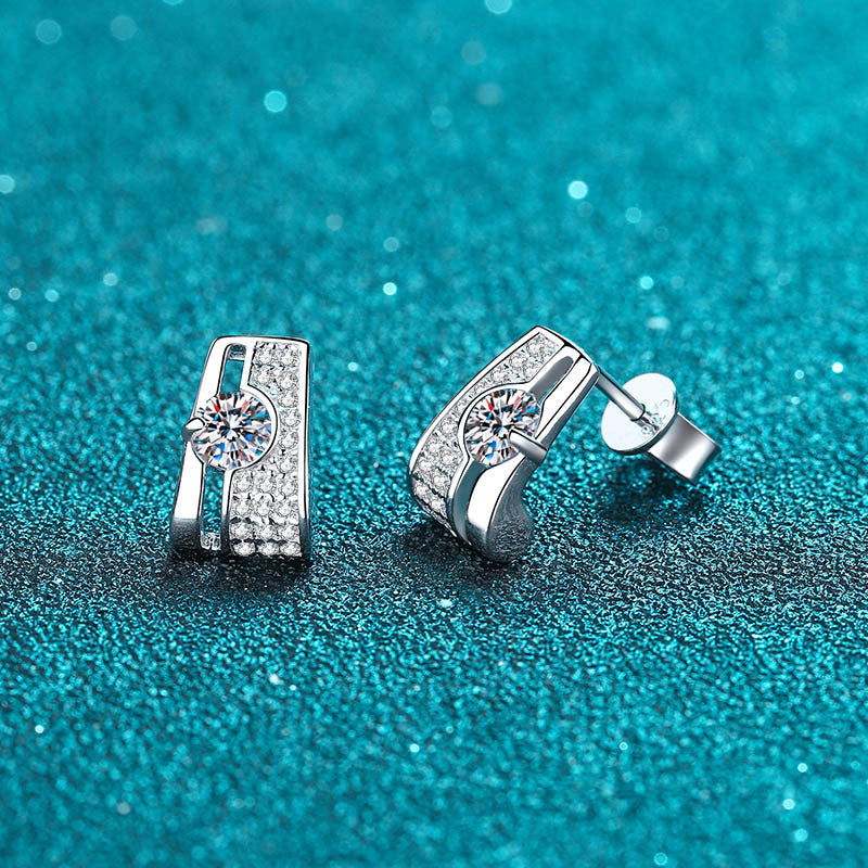 925 Sterling Silver Rectangular Stud Earrings with 0.30ct Moissanite – Minimalist Prong-Set Design