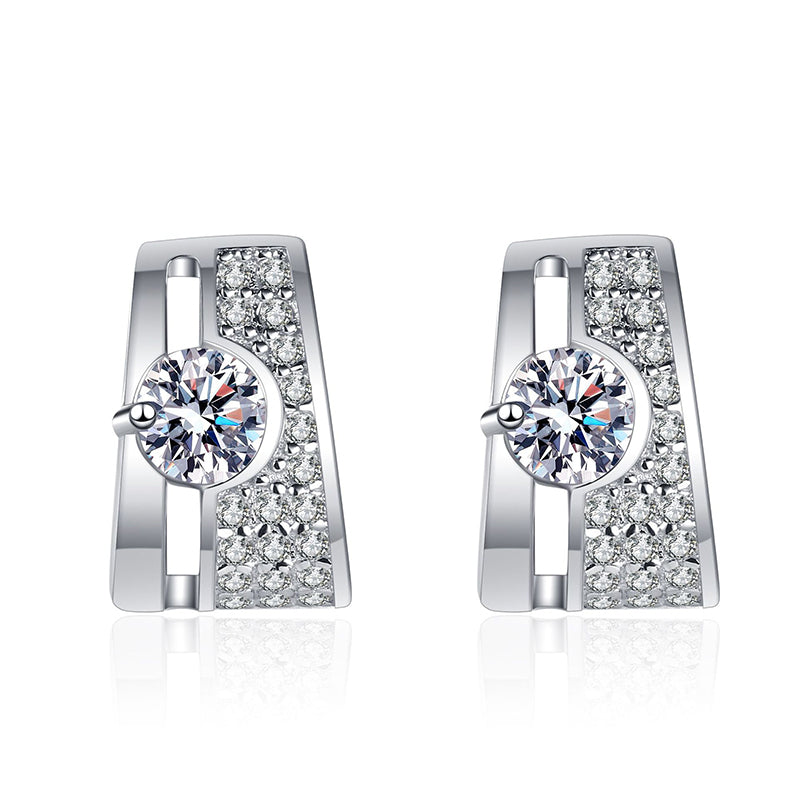 925 Sterling Silver Rectangular Stud Earrings with 0.30ct Moissanite – Minimalist Prong-Set Design