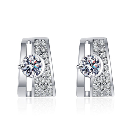 925 Sterling Silver Rectangular Stud Earrings with 0.30ct Moissanite – Minimalist Prong-Set Design