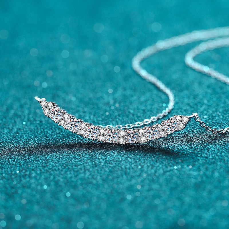 925 Sterling Silver Smile Pendant Necklace - 0.7CT Moissanite Korean Minimalist Chain