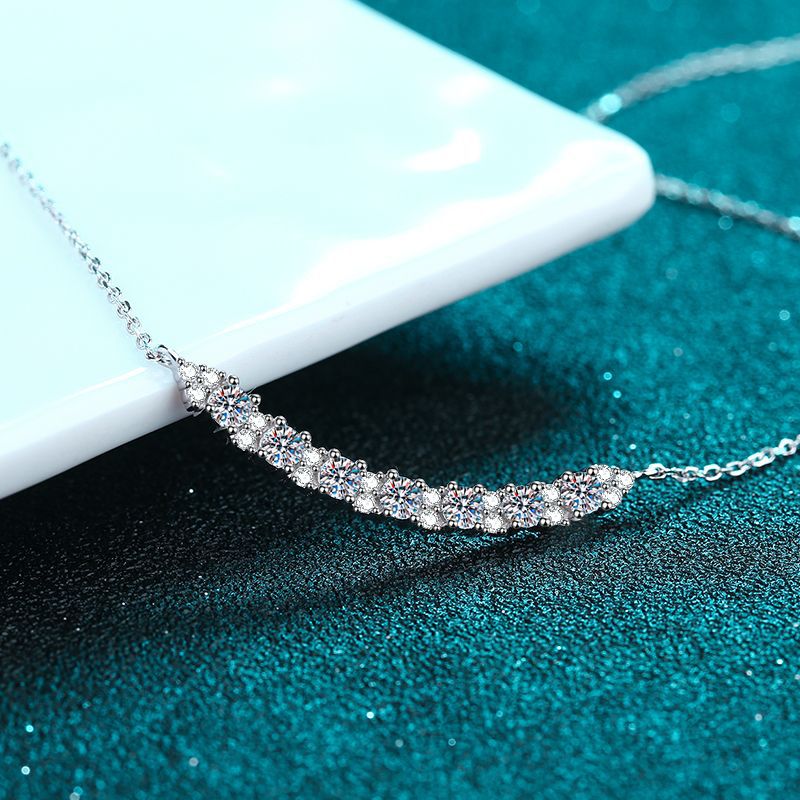 925 Sterling Silver Smile Pendant Necklace - 0.7CT Moissanite Korean Minimalist Chain