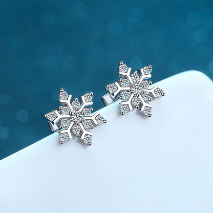 925 Sterling Silver Snowflake Earrings with 0.72ct Moissanite – Elegant Floral-Inspired Studs
